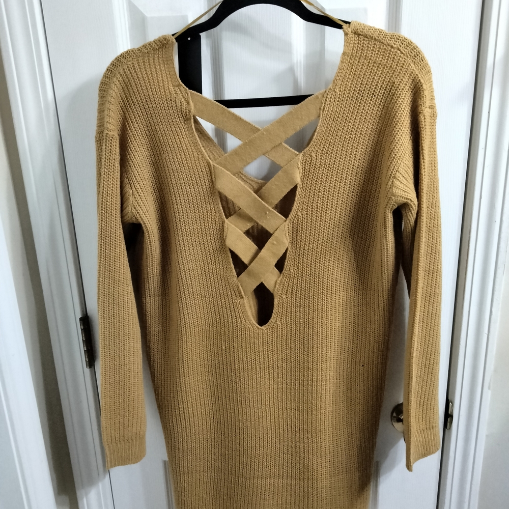 Ambiance Tan Knit Dress with Crisscross Back
